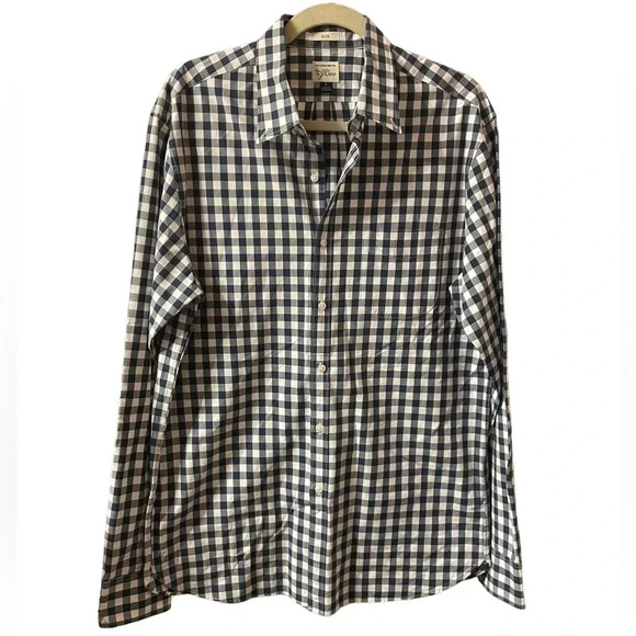 J.CREW BLUE GINGHAM SLIM BUTTON DOWN SHIRT - Picture 2 of 7